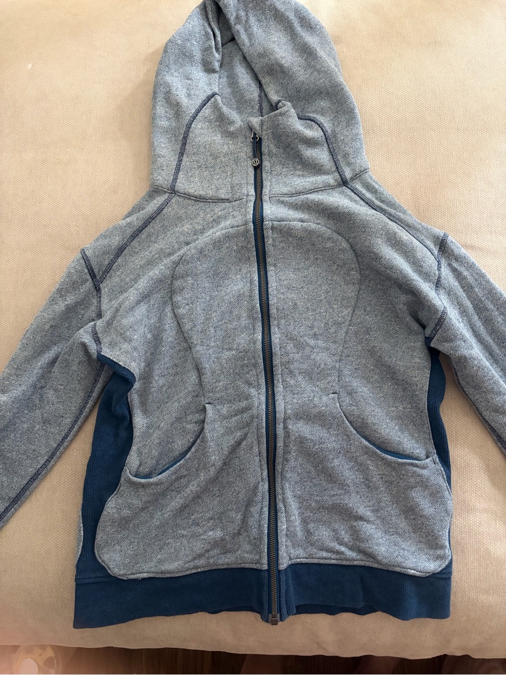 lululemon athletica Grey Hooded Fleece Vest with Navy Panels